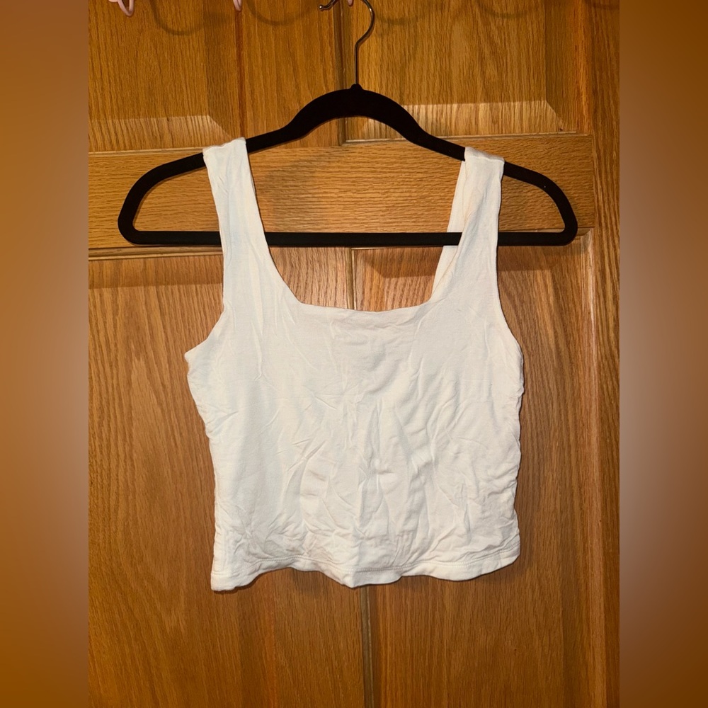 Originality White Cropped Tank. Square Neck